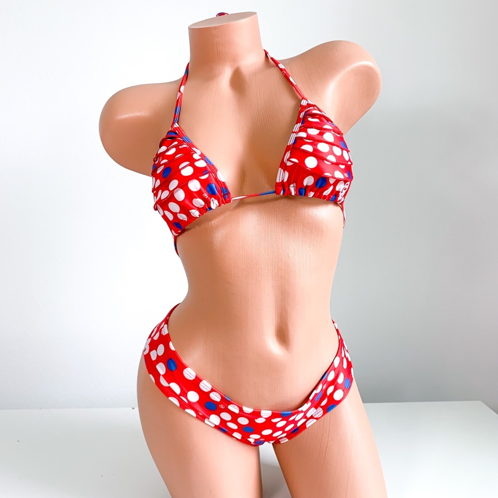 Rip Curl Red Polka Dot Triangle Bikini Set Small - image 4
